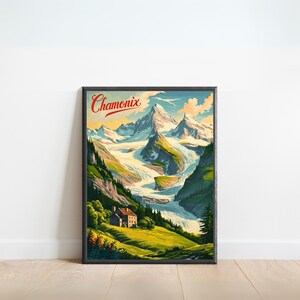 Chamonix Vintage Travel Poster - Chamonix print, France Wall Art, Framed present, Gift French Alps Present