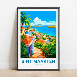 Sint Maarten Travel Print - Sint Maarten poster, Caribbean Wall Art, Framed present, Gift Saint Martin Present, Personalized, Custom text.