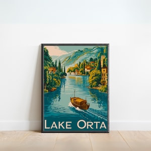 Lake Orta Vintage Travel Print - Lake Orta Vintage poster, Italy Wall Art, Framed present, Gift Italy Present