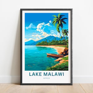 Malawi See Reisedruck - Malawi See Poster, Afrika Wand Kunst, gerahmtes Geschenk, Geschenk Afrika Geschenk