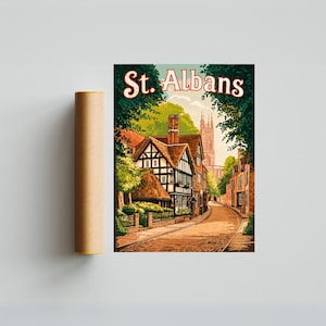 St. Albans vintage reisposter - St. Albans-print, Engeland muurkunst, ingelijst cadeau, cadeau Engeland cadeau