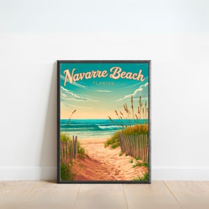 Cartel de viaje vintage de Navarre Beach - Impresión de Navarre Beach, Arte de la pared de Florida, Presente enmarcado, Regalo Florida Presente