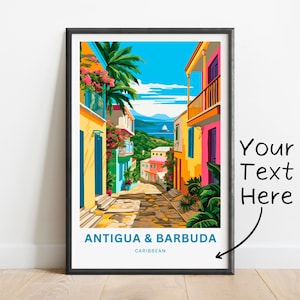 Antigua and Barbuda Travel Print - Antigua and Barbuda poster, Caribbean Wall Art,Gift Antigua and Barbuda Decor Present, Personalized Text