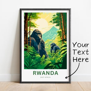 Personalized Rwanda Travel Print - Rwanda poster, East Africa Wall Art, Framed present, Gift United Africa Decor, Custom Text