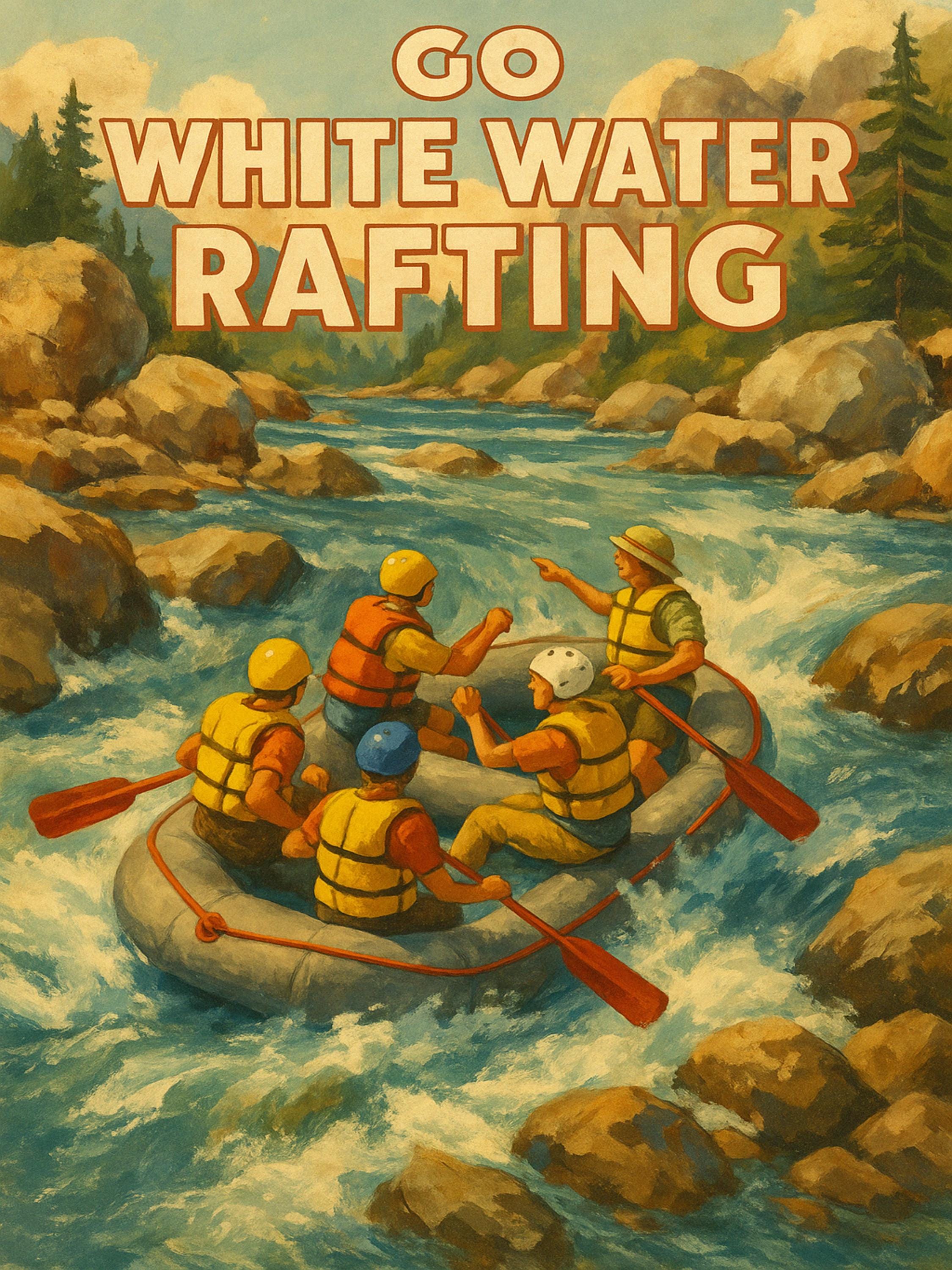 River Raft Poster Vintage White Water Rafting Poster – Adventure Travel Wall Art for ...