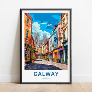 Galway Travel Print - Cartel de Galway, Arte de la pared de Irlanda, Presente enmarcado, Regalo Irlanda presente