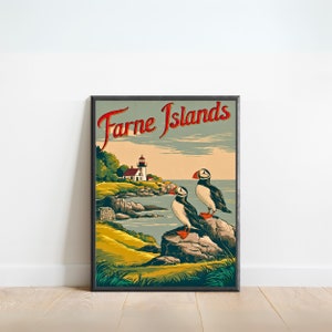 Farne Islands Vintage Travel Poster - Farne Islands Print, Northumberland, England Wall Art, Framed, Gift England Present