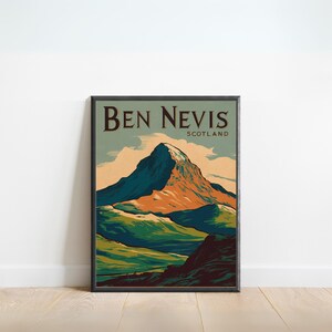 Ben Nevis Vintage Travel Poster - Ben Nevis Print, Scottish Highlands Wall Art, Framed, Gift Scotland Present