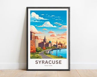 Syracuse Travel Print - plakat Syracuse, sztuka ścienna w Nowym Jorku, prezent w ramie, prezent w Nowym Jorku
