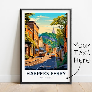 Personalized Harpers Ferry Travel Print - Harper&#39;s Ferry poster, West Virginia Wall Art, Framed present, Gift West Virginia Present