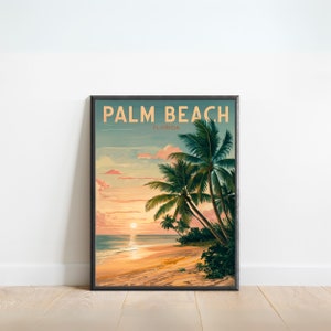 Cartel de viaje vintage de Palm Beach - Impresión de Palm Beach, Arte de la pared de Florida, Presente enmarcado, Regalo Florida Presente