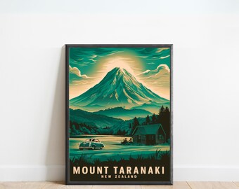 Mount Taranaki New Zealand - Retro Travel Poster - Vintage Mid