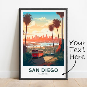 Personalized San Diego Travel Print - San Diego Valley poster, California Wall Art, Framed present, Gift California Present