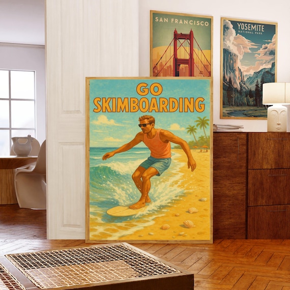 Skimboarding Poster – Vintage Beach Sports Wall Art for Coastal