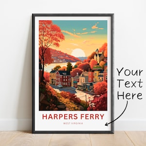 Personalized Harpers Ferry Travel Print - Harper&#39;s Ferry poster, West Virginia Wall Art, Framed present, Gift West Virginia Present