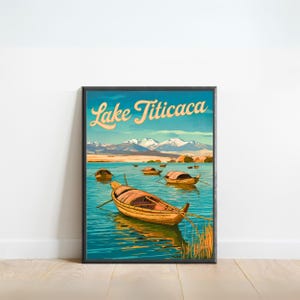 Lake Titicaca Vintage Travel Poster - Lake Titicaca print, Peru Wall Art, Framed present, Gift Bolivia Present