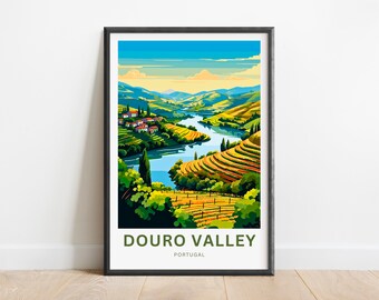 Impresión de viaje del Valle del Duero - Cartel del Valle del Duero, Arte de la pared de Portugal, Presente enmarcado, Regalo Portugal Presente