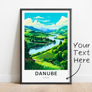 Personalisierte Donau Reisedruck - Donau Poster, Donau Wandkunst, gerahmtes Geschenk, Geschenk Europa Dekor Geschenk, passen Sie Ihren Text an
