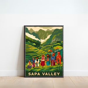 Sapa Valley Vintage Travel Poster - Sapa Valley print, Vietnam Wall Art, Framed present, Gift Vietnam Present