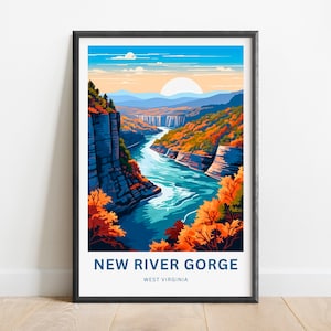 New River Gorge Travel Print - New River Gorge Poster, West Virginia Wall Art, Framed present, West Virginia Gift, Customize Your Text