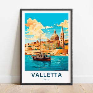 Valletta Travel Print - Valletta poster, Malta Wall Art, Framed present, Gift Malta Present