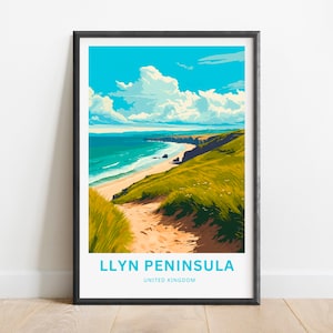 Llyn Peninsula Travel Print - Llyn Peninsula poster, United Kingdom Wall Art, Framed present, Gift United Kingdom Present