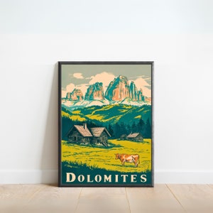 Dolomites Vintage Travel Poster - Dolomites Print, Italy Wall Art, Framed, Gift Italy Present