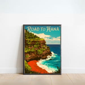 Road to Hana Vintage Travel Poster - Road to Hana, Positano Print, Maui, Hawaii Wall Art, Framed, Gift Maui, Hawaii Present