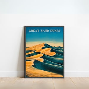 Great Sand Dunes Vintage Travel Poster - Great Sand Dunes Print, Colorado Wall Art, Framed, Gift National Park Colorado Present
