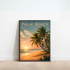 Cartel de viaje vintage de Palm Beach - Impresión de Palm Beach, Arte de la pared de Florida, Presente enmarcado, Regalo Florida Presente
