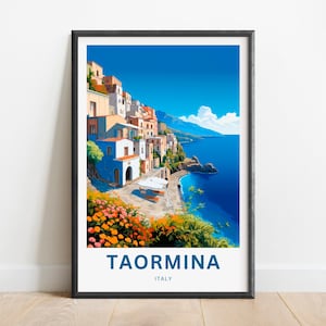 Taormina Travel Print - Taormina poster, Italy Wall Art, Framed present, Gift Italy Present