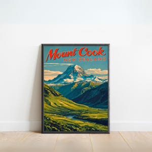 Mount Cook Vintage Travel Poster - Aoraki, Mount Cook Print, New Zealand Wall Art, Framed, Gift New Zealand Present