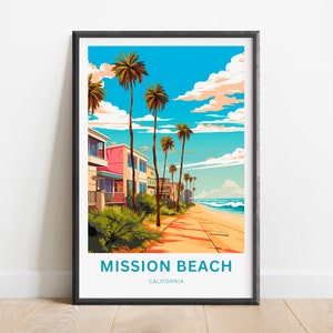Mission Beach Travel Print - Mission Beach poster, California Wall Art, Decor, Framed present, Gift California Present