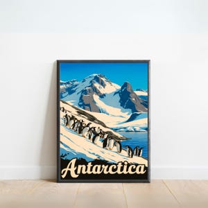 Póster de viaje vintage de la Antártida: impresión de la Antártida, arte de pared del Polo Sur, enmarcado, regalo del Polo Sur
