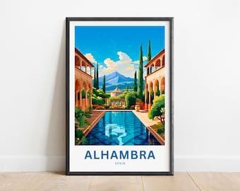 Alhambra Travel Print - Alhambra poster, Spain Wall Art, Framed present, Gift Spain Present
