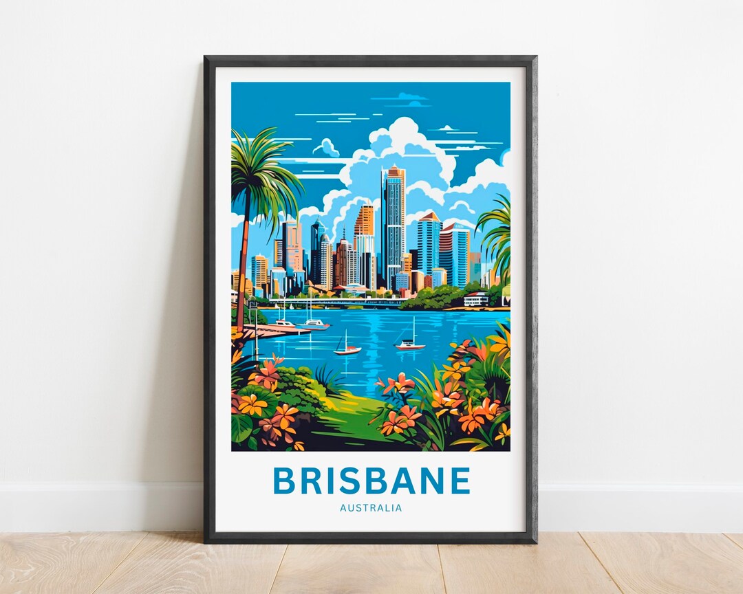 Brisbane Travel Print Brisbane Poster, Australia Wall Art, Framed