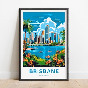 Brisbane reisafdruk - Brisbane poster, Australië muurkunst, ingelijst cadeau, cadeau Australië cadeau