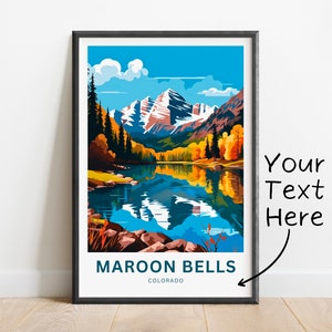 Personalized Maroon Bells Travel Print - Maroon Bells poster, Colorado Wall Art, Framed present, Gift Colorado Present