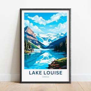 Lake Louise Travel Print - Lake Louise poster, Canada Wall Art, Framed present, Gift Canada Present, Banff National Park, Custom Your Text