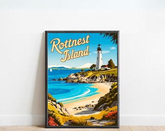 Rottnest Island Vintage Reiseplakat - Rottnest Island Druck, Australien Wandkunst, gerahmtes Geschenk, Geschenk Australien vorhanden
