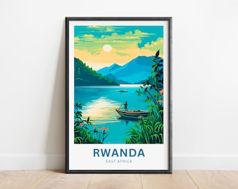 Rwanda Wall Art: Modern Minimalist Lake Scene - Travel Decor