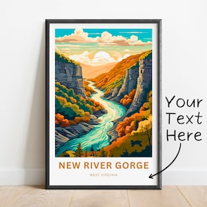 Personalized New River Gorge Travel Print - New River Gorge Poster, West Virginia Wall Art, Framed present, West Virginia Gift