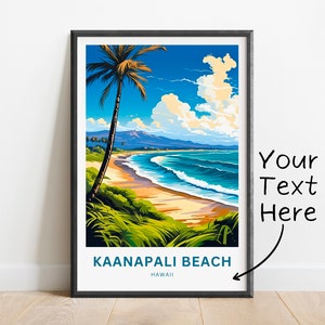 Personalized Kaanapali Beach Travel Print - Kaanapali Beach poster, Hawaii Wall Art, Framed present, Gift Hawaii Present