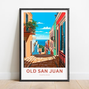Old San Juan Travel Print - Old San Juan poster, Puerto Rico Wall Art, Framed present, Gift Puerto Rico Present, Custom text, Personalized