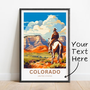 Personalized Colorado Travel Print - Colorado Cowboy  poster, United States Wall Art, Framed present, Gift United States Present