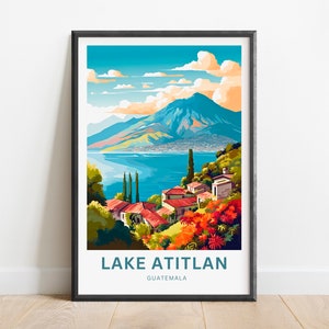 Lake Atitlán Travel Print - Lake Atitlán poster, Guatemala Wall Art, Framed present, Gift Mexico Present
