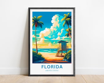 Florida Beach Travel Poster: Coastal Wall Art Print