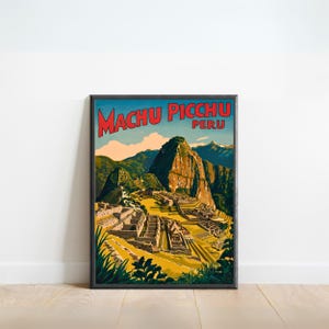 Machu Picchu Vintage Travel Poster - Machu Picchu Print, Peru Wall Art, Framed, Gift Peru Present