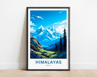 Himalayas Travel Print - Himalayas poster, Nepal Wall Art, Framed present, Gift Nepal Present
