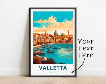 Personalized Valletta Travel Print - Valletta poster, Malta Wall Art, Framed present, Gift Malta Present